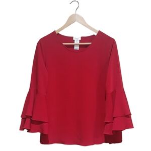 Arianne Women's Ruffle Sleeve Blouse Red Size Medium